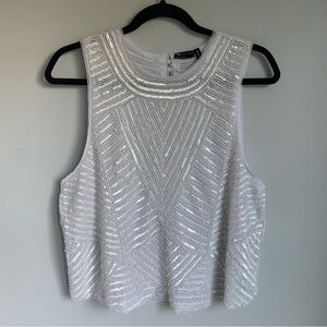 ASOS DESIGN sequin top with geo pattern in white